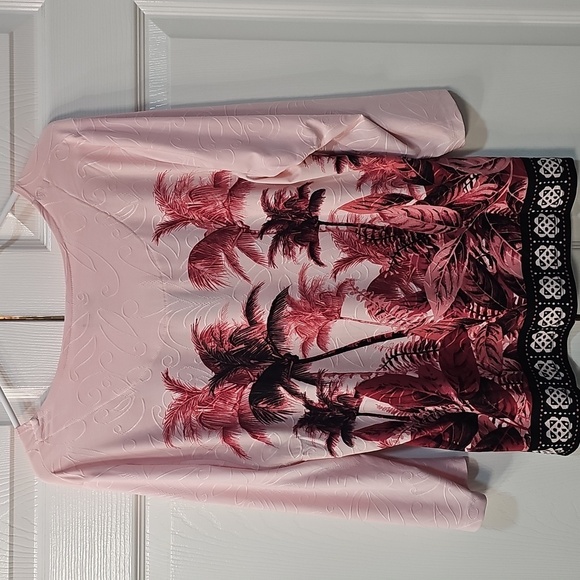 NWT JM Collection Petite Palm Tree Graphic Design Top 3/4 Sleeve PXL - Picture 7 of 11